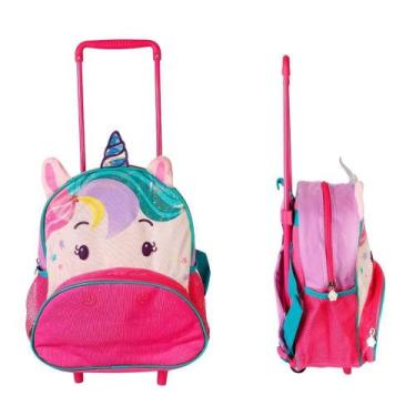 Imagem de Mochila Infantil Com Rodinha E Alças Tema Unicórnio Pink - Clio Pets