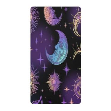 Imagem de Blueangle Lençol de berço padrão para berço infantil - Lençóis de algodão macio e respirável com sol, lua e estrelas (378)