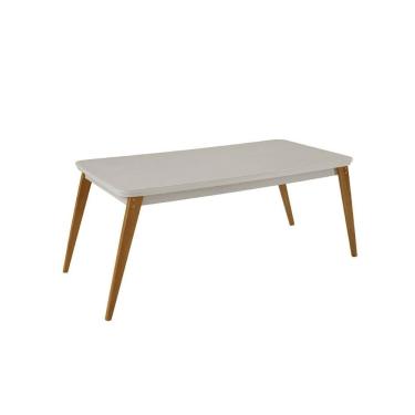Imagem de Mesa p/ Cozinha Rufato Havana Madeira c/ Tampo Madeirado Curvo 180cm Naturale/Off White