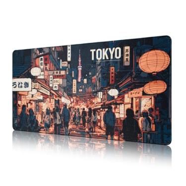 Imagem de Tapete de mouse grande de rua japonesa com bordas costuradas, tapete de mesa de anime grosso à prova d'água para jogos, 80 cm x 39,9 cm, protetor de laptop, tapete de mesa para mesa com base