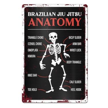 Imagem de Placa de metal vintage BJJ Brasileiro Jiu Jitsu Anatomia decoração de placa de lata para sala de casa homem caverna garagem decoração de parede, decoração de placa de Jiu Jitsu brasileiro 20 x 30