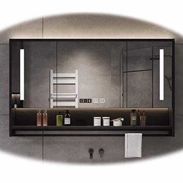 Imagem de Armário de parede de banheiro LED com espelho iluminado espelho de maquiagem armários de remédios de banheiro com grande armazenamento 91.4*76.2 cm, 81.3*76.2 cm, 71.1*76.2 cm, 61.0*76.2 cm (cor: