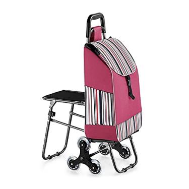 Imagem de LaYiQimn Carrinho de compras com assento dobrável para supermercados, escadas de escalada para viagens, férias, acampamento, praia, jogos, carrinho utilitário (estilo 1)