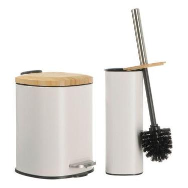 Imagem de Jogo Banheiro Lavabo Lixeira Cesto 3 Litros E Escova Bambu - PGB