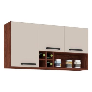 Imagem de Armário Aéreo Ametista 3 Portas E 4 Garrafas 120 Cm Nogueira Off White - Kits Paraná