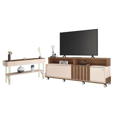 Imagem de Rack Bancada Graci 1.8 Com Aparador Vivant Castanho Off White – Hb Móveis