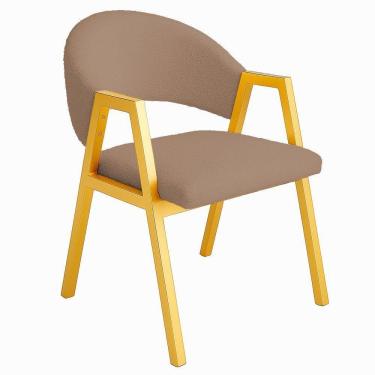 Imagem de Cadeira De Jantar Antonella Veludo Estilo Poltrona Com Pés Dourado - 7 Decor Cappuccino
