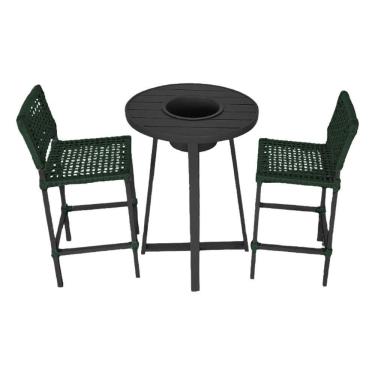 Imagem de Conjunto Bistrô Champanheira Tampo Ripado E 2 Banquetas França Corda Náutica Verde Musgo Verde