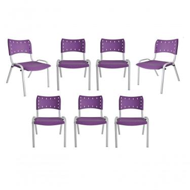 Imagem de Kit 7 Cadeiras Iso Para Escola Escritório Comércio Roxa Base Branca