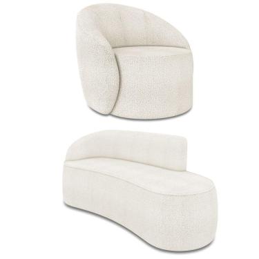 Imagem de Sofá 3 Lugares Orgânico 180cm Morgan E Poltrona Lua Bouclê Off White D03 - D'rossi