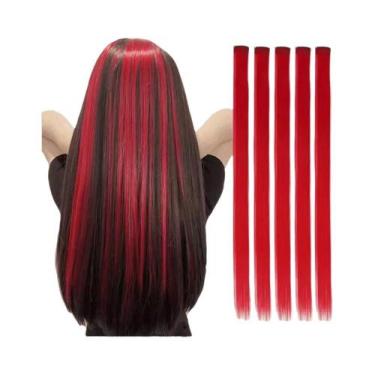 Imagem de Extensões De Cabelo Sintético Com Clipe Em Gradiente Tricolor Arco-Íri