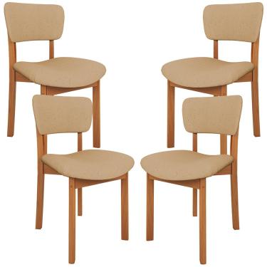 Imagem de Kit 04 Cadeiras Para Sala de Jantar Cozinha Living Estofada Dara L02 Linho Bege Escuro - Lyam Decor