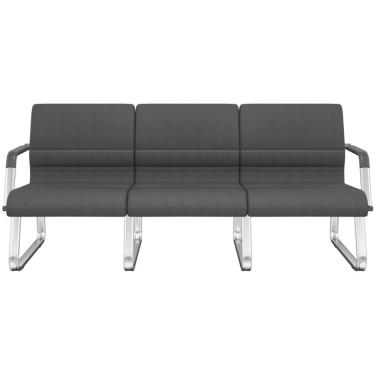 Imagem de Cadeira Longarina 3 Lugares Recepção com Braço Pés Cromado Lev P03 Crepe Preto - Lyam Decor