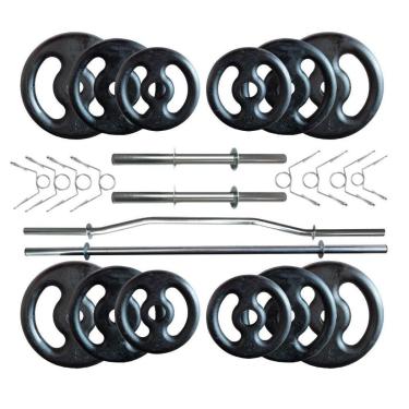 Imagem de Kit 40 Kg de Anilhas Ferro + 02 Barras de 40cm + Barra W + Barra 120m-Unissex