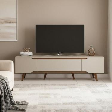 Imagem de Rack Retro Shop 1800 - Olivar Móveis, Off White Bege Ac Cedro Frj Ac