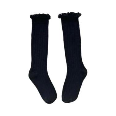 Imagem de Meias De Algodão Macias Com Renda E Flores Para Meninas, Até O Joelho,