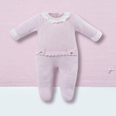 Imagem de Saída de Maternidade Bebê Tricot Rosa Algodão Babados - Hug