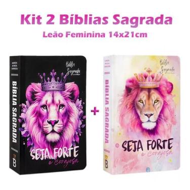 Imagem de Kit 2 Biblias Sagrada Letra Gigante Luxo Popular - Seja Forte e Corajo