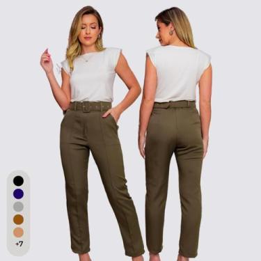 Imagem de Calça Feminina Clochard Alfaiataria Com Cinto Forrado - IV STORE, Verd