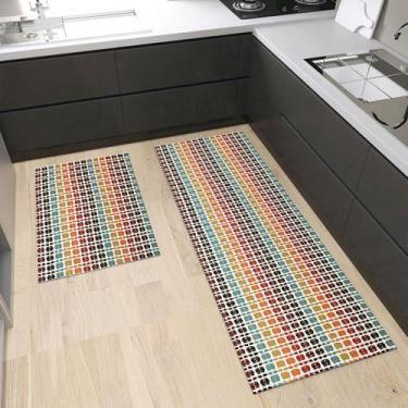 Imagem de Tapete Cozinha Jogo 2 Peças Passadeira 1,30m x 0,45m Capacho 0,65m x 0