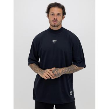 Imagem de Camiseta Oversized Gola Alta Borracha Triangulo Black White Streetwear Confortavel Masculina Preto-Masculino