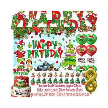 Imagem de Suprimentos Para Festa De Aniversário Com Tema Grinch Verde, Balões Pa