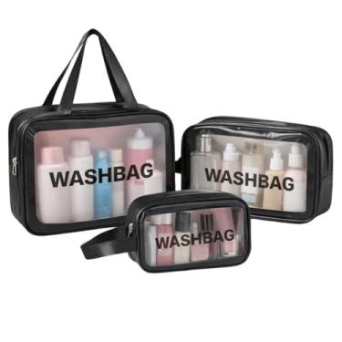 Imagem de Kit Necessaire Transparente Organizador Maquiagem Bolsa Mala Cor:Preto