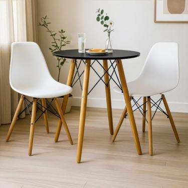Imagem de Mesa Eiffel Redonda Branca P/Sala 60cm Com 2 Cadeiras Brancas Charles Eames