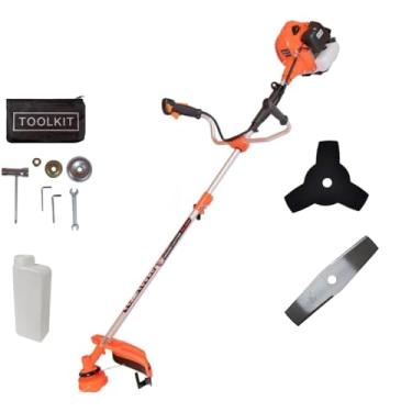 Imagem de Roçadeira 65CC Gasolina, 2 Tempos 3HP, Lâmina de 2 Pontas, Facão, Corte e Reparo de Jardim, Refrigeração por Ar, Sistema Antivibração, Kit de Manutenção Rápida, Uso Contínuo, Profissional e Doméstico
