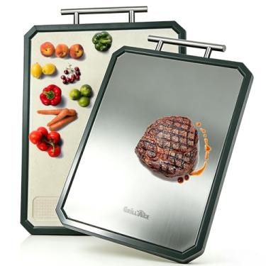 Imagem de Tábuas de corte de titânio para cozinha, dupla face, grau alimentício, não tóxica, com palha de trigo, PP, antiderrapante e lavável na lava-louças para carne, legumes, frutas, grande, 40 x 28 cm