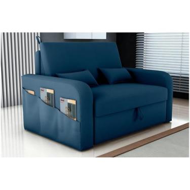 Imagem de Sofá Cama Lady Day 2 Lugares Conforto Veludo Azul Matrix Sala Com Baú,