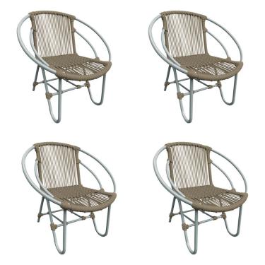 Imagem de Kit 4 Cadeiras Decorativa Julia Em Corda Náutica E Base Em Alumínio Cinza- Rami