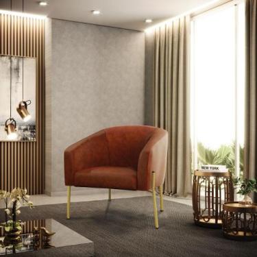 Imagem de Poltrona Sala Decorativa Stella Pé de Ferro Dourado Sintético PU D03 -