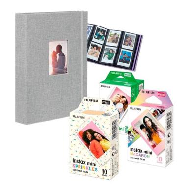 Imagem de Combo 40 Fotos Filme Instax Mini Macaron Granulado + Album Cinza - fuj