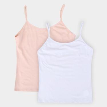 Imagem de Kit Regata Abrange Básica Feminina, Rosa, Branco, EP