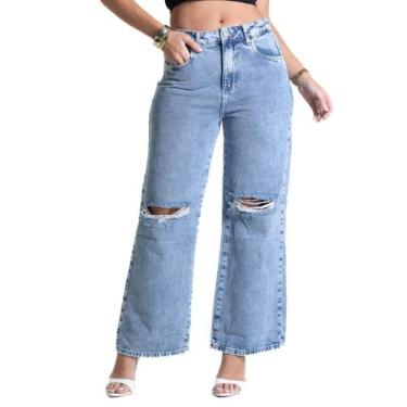 Imagem de Calça Jeans Sawary Wide Leg Cropped - 282429 - Azul claro 40, Azul, 40