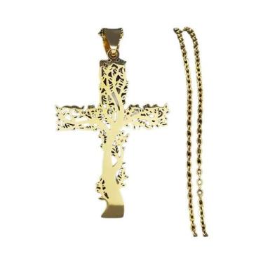 Imagem de Colar Unissex De Aço Inoxidável Com Pingente Cruz Árvore Da Vida Joia 