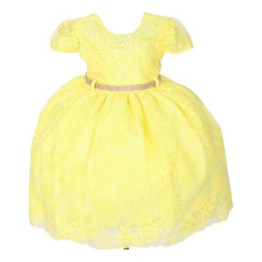 Imagem de Vestido De Festa Luxo Infantil Com Tiara, Amarelo, 1