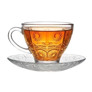 Imagem de Xícara de Chá Vidro Transparente com Pires Bohemia Café Relevo 220ml E