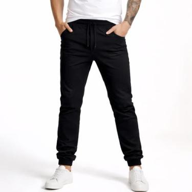 Imagem de Calça Jeans Jogger Masculina Slim Sarja Com Punho Elástico Casual Trab