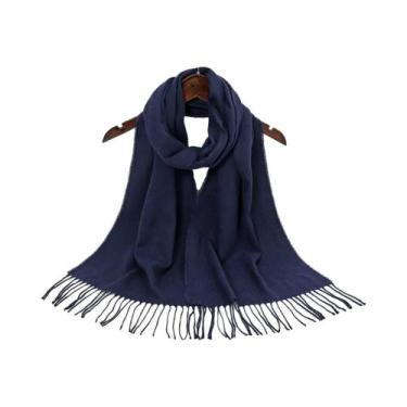 Imagem de Cachecol Feminino De Cashmere Grosso Com Franjas, Cor Sólida, Logotipo