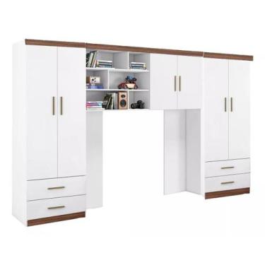 Imagem de Quarto Solteiro Roupeiro Modulado 6 Portas Chiara Branco Carvalho - Ph
