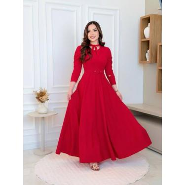 Imagem de Vestido Feminino Longo Terra Prometida Gravatinha, Vermelho, G