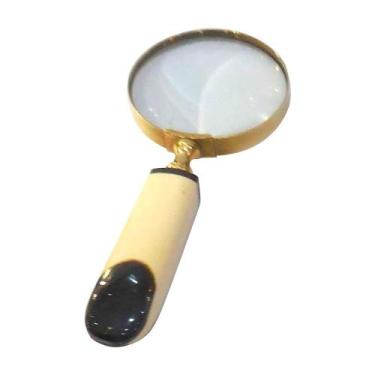 Imagem de Lupa de Aumento Decorativa em Metal Dourado e Cabo de Resina Bege MEI0