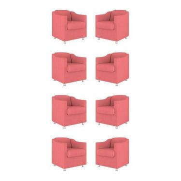 Imagem de Kit 8 Poltronas Decorativas Tilla Sala de Espera Suede Rosa Balaqui De