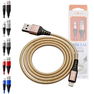Imagem de Cabo de Dados Inova KV-6012 USB Lightning Nylon Trançado 3.4A 2 Metros