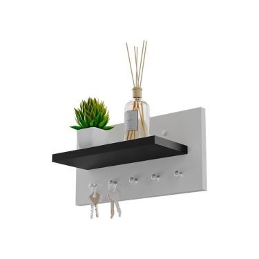 Imagem de Porta Chaves Minimalista Organizador Decoração com 5 Pinos Branco e Preto Mercado das Prateleiras 30CM
