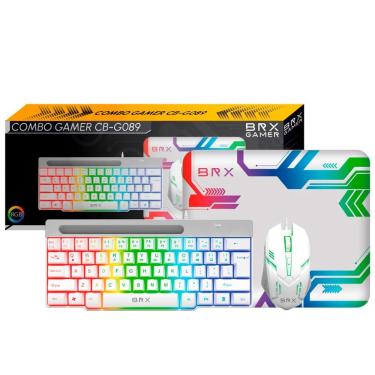 Imagem de Kit Gamer BR-X CB-C089 com Teclado e Mouse 2400 DPI e Mousepad Branco 250x210x2MM