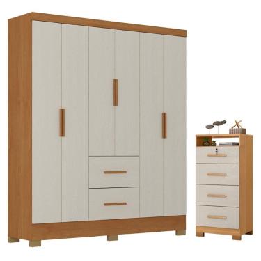 Imagem de Guarda Roupa Casal Primordial Max 6 Portas de Bater 2 Gavetas MDP Corrediças Simples Cinamomo Areia Fosco Zanzini Móveis