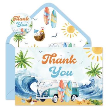 Imagem de Pacote com 24 cartões de agradecimento de surfe da Whaline com envelop